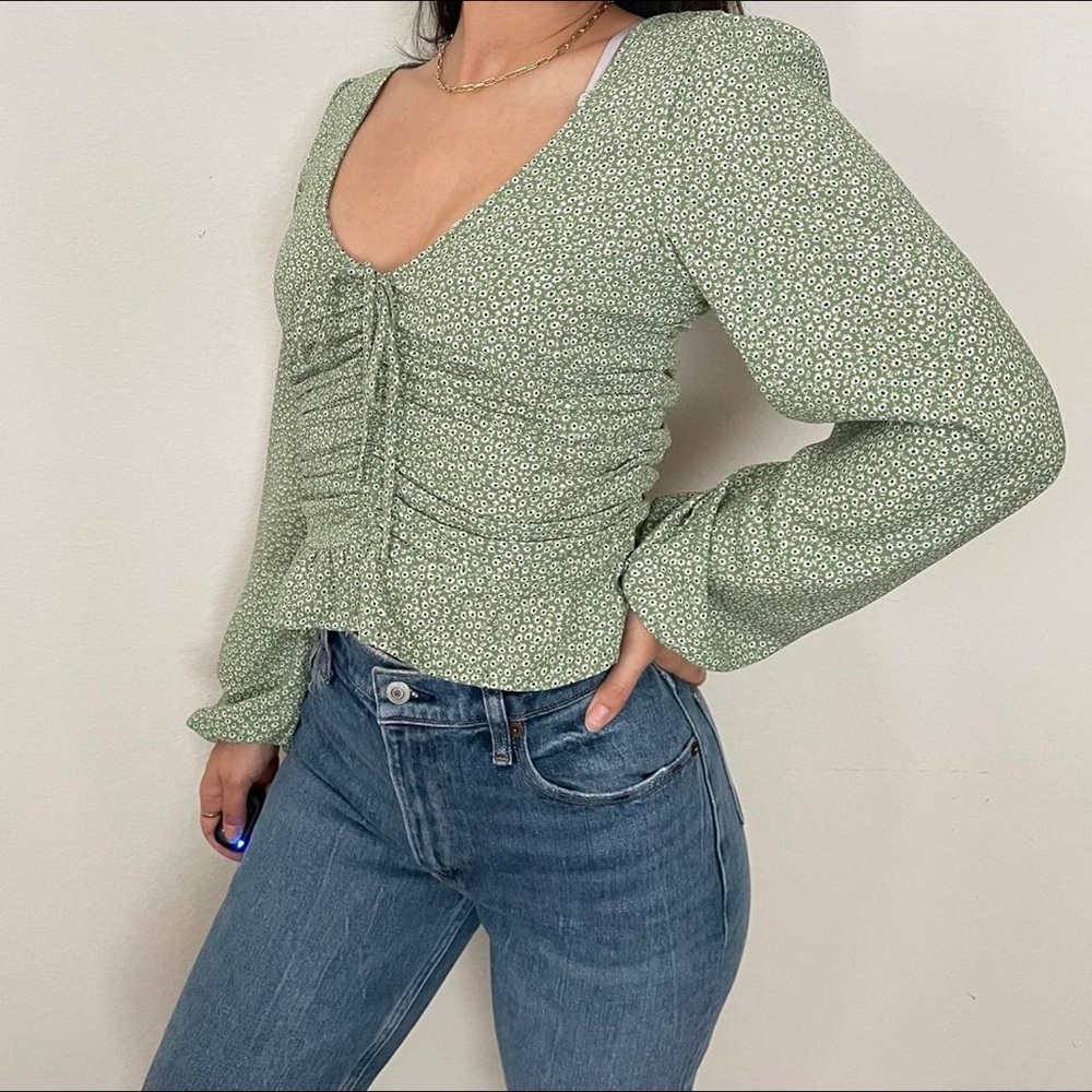 Green Floral Women's Top